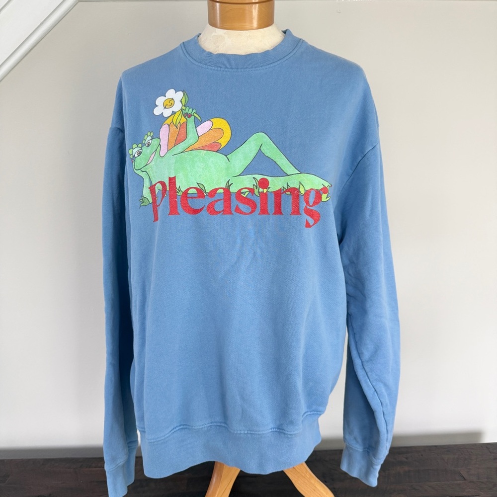 Pleasing Blue Frog Graphic Harry Styles Crewneck Sweatshirt Unisex L